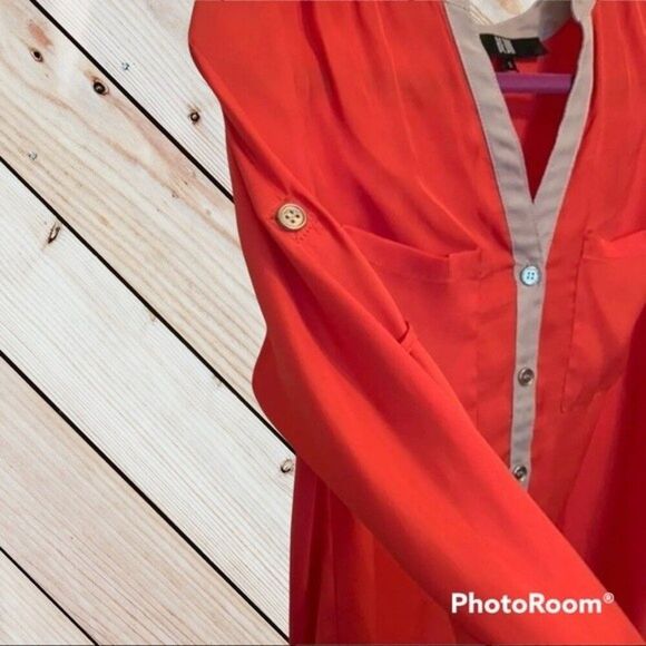 BEDO Red Orange & Tan Blouse S - Picture 3 of 4